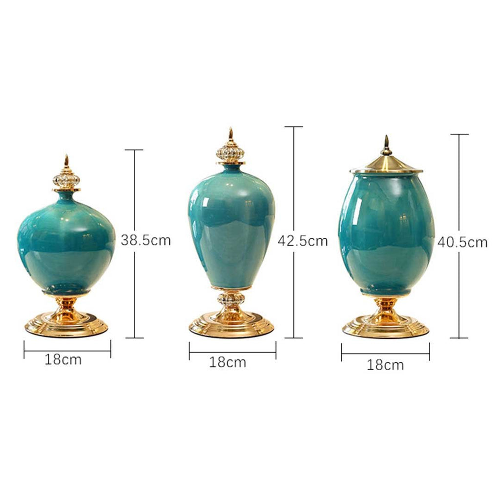 40cm Ceramic Vase with Gold Metal Base Green