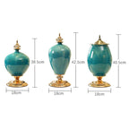 40cm Ceramic Vase with Gold Metal Base Green