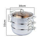 3 Tier 30cm Stainless Steel Food Steamer with Glass Lid