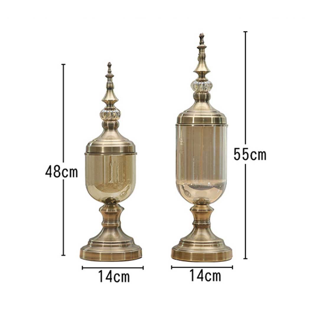 2x Clear Black Glass Vase with Lid Set