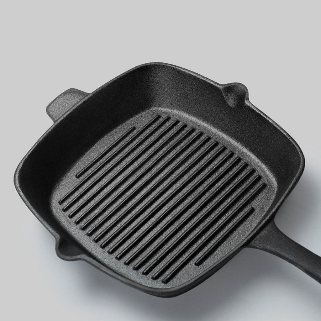26cm Square Ribbed Cast Iron Frying Pan with Handle