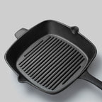 26cm Square Ribbed Cast Iron Frying Pan with Handle