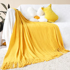 Yellow Acrylic Knitted Throw Blanket