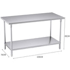 2-Tier Commercial Catering Stainless Steel Work Bench 150*70*85cm