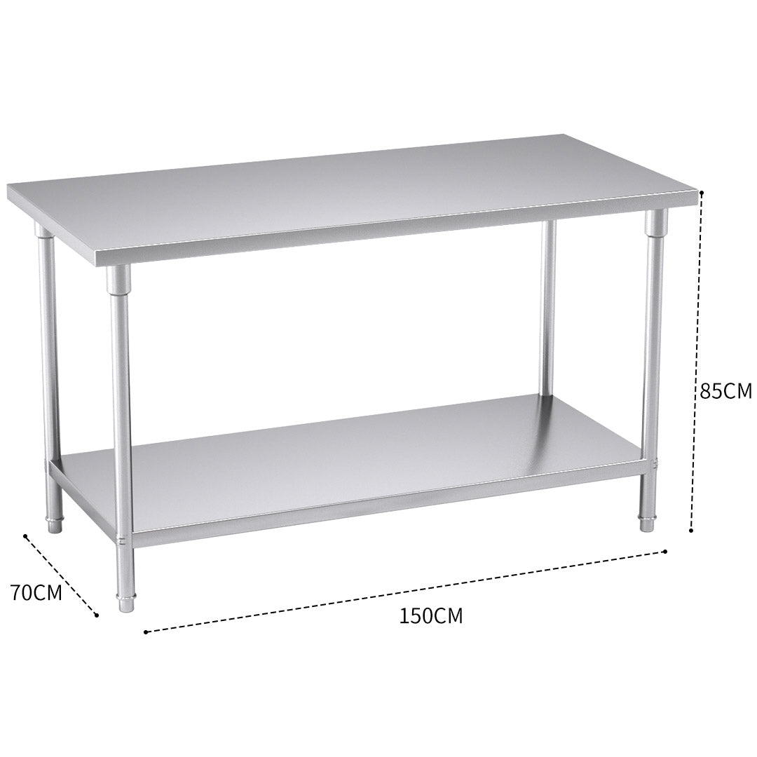2-Tier Commercial Catering Stainless Steel Work Bench 150*70*85cm