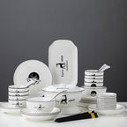 White Antler Printed Ceramic Dinnerware Set of 34