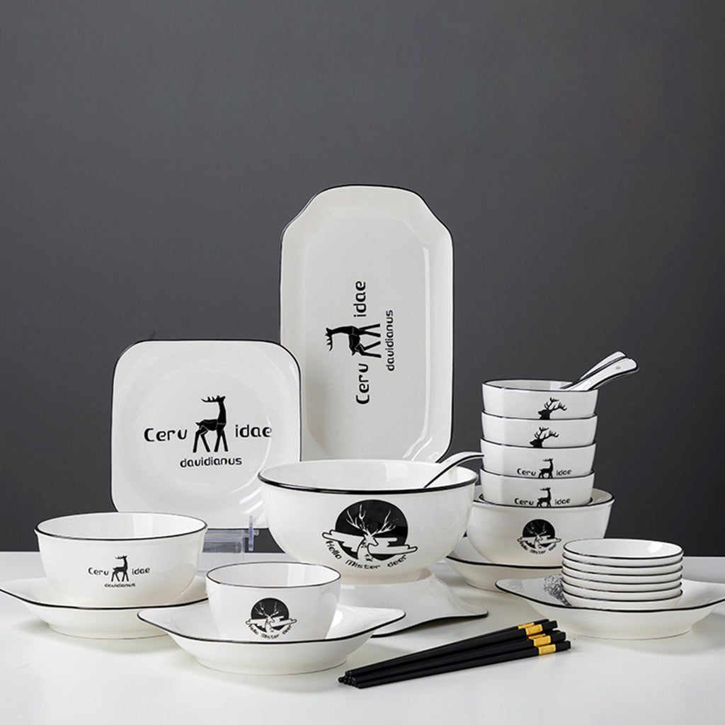 White Antler Printed Ceramic Dinnerware Set of 20