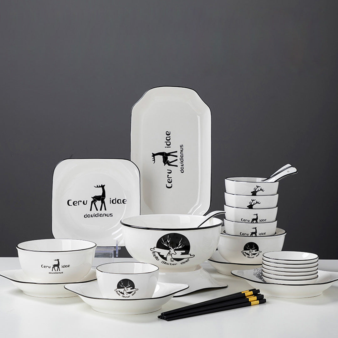White Antler Printed Ceramic Dinnerware Set of 20