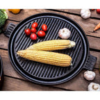 SOGA 43cm Round Ribbed Cast Iron Frying Pan with Handle