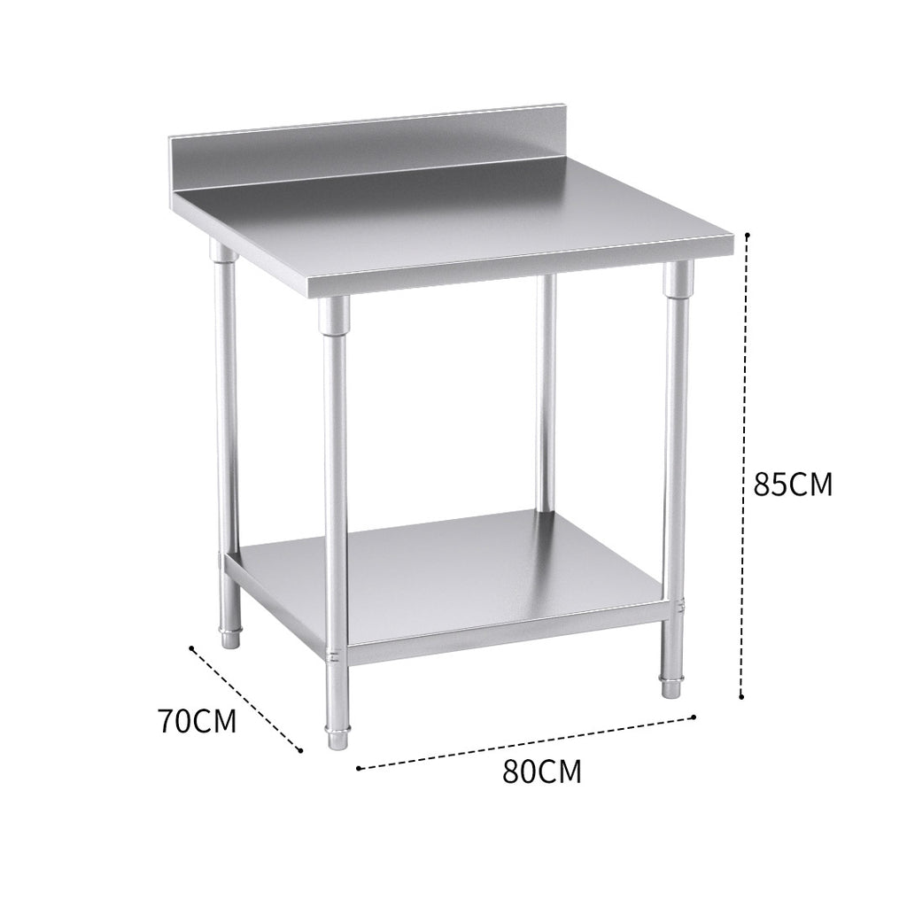 Commercial Kitchen Stainless Steel Bench Table with Back-splash 80*70*85cm