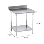 Commercial Kitchen Stainless Steel Bench Table with Back-splash 80*70*85cm