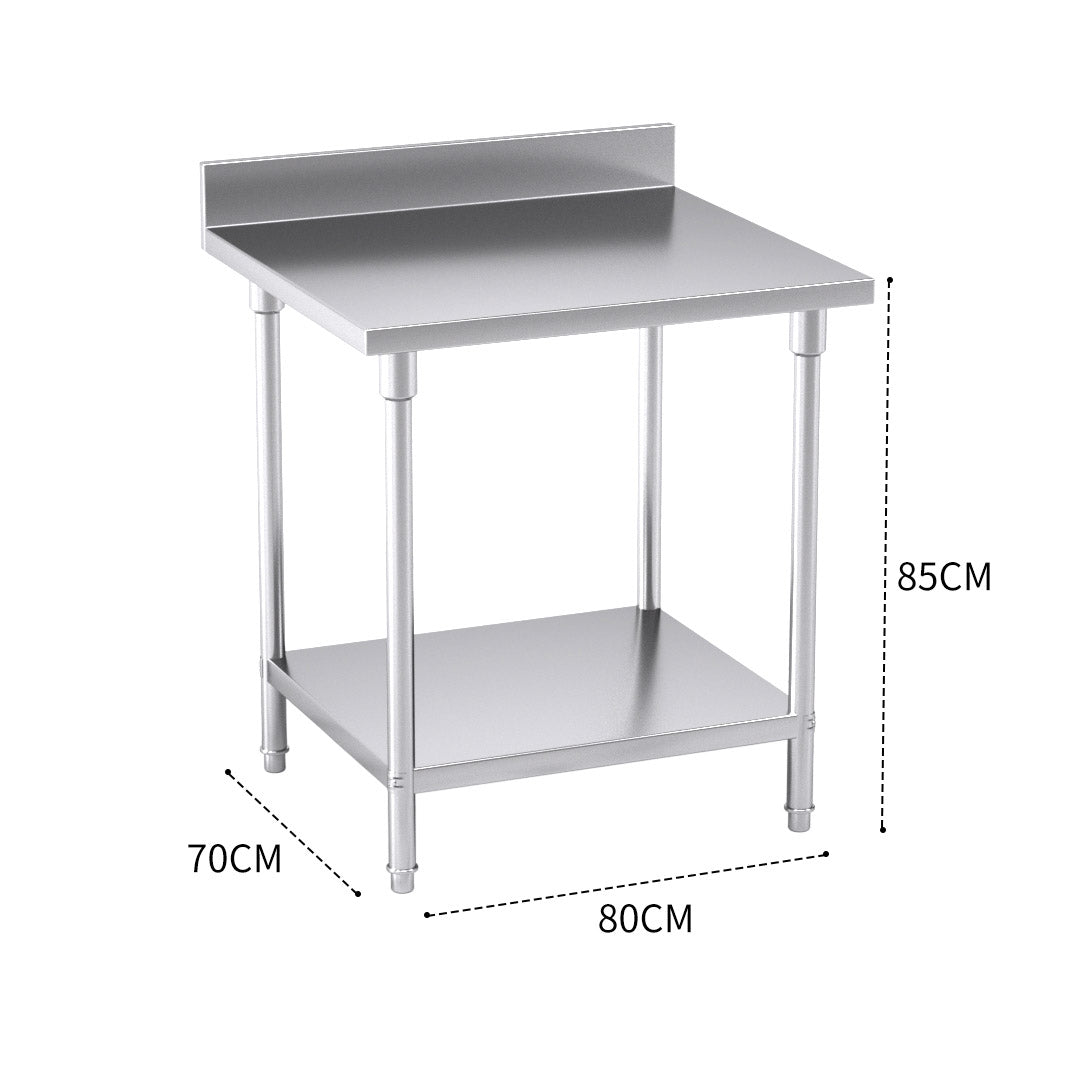 Commercial Kitchen Stainless Steel Bench Table with Back-splash 80*70*85cm