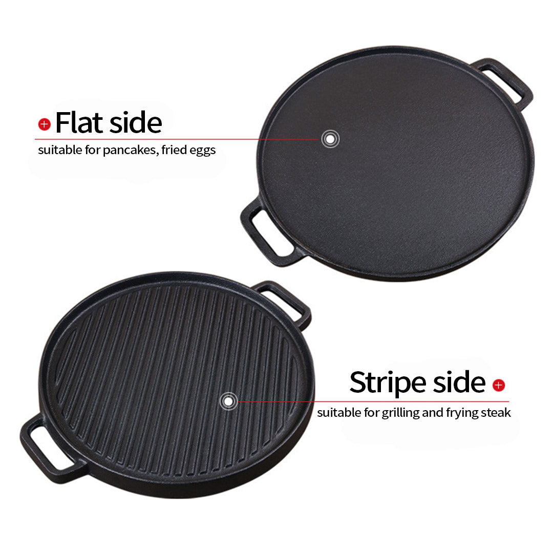 30cm Round Cast Iron Ribbed Pan