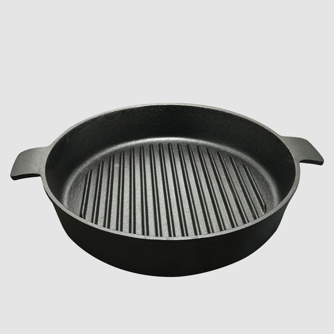 SOGA 26cm Round Ribbed Cast Iron with Handle