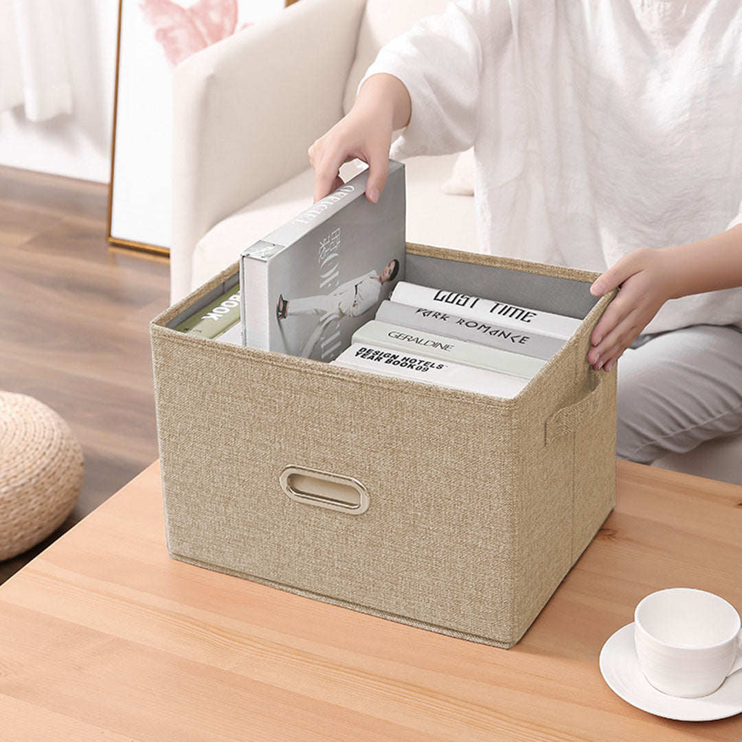 Beige Small Foldable Canvas Storage Box