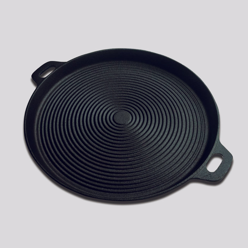 SOGA 35cm Round Ribbed Cast Iron with Handle
