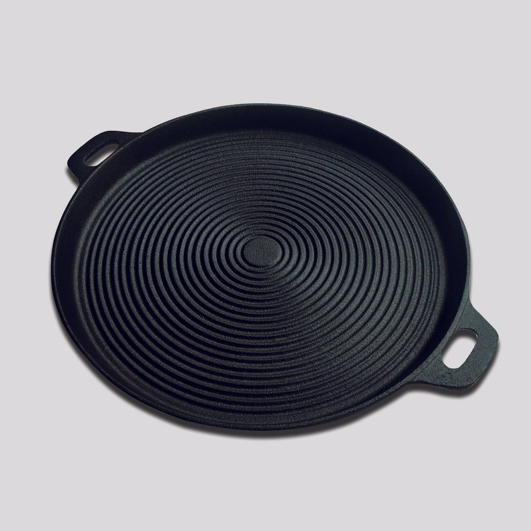 SOGA 35cm Round Ribbed Cast Iron with Handle