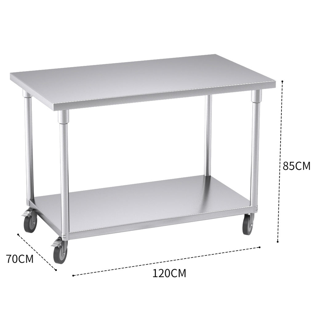 120cm Commercial Kitchen Stainless Steel Work Bench with Wheels