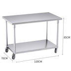 120cm Commercial Kitchen Stainless Steel Work Bench with Wheels
