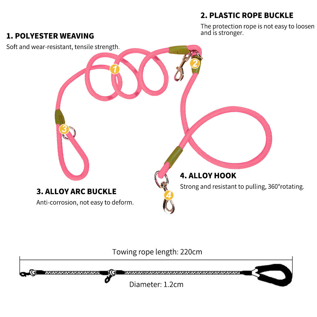 220cm Pink Multifunction Pet Leash