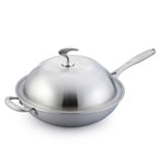 18/10 Stainless Steel 34cm Frying Pan Skillet with Helper Handle and Lid