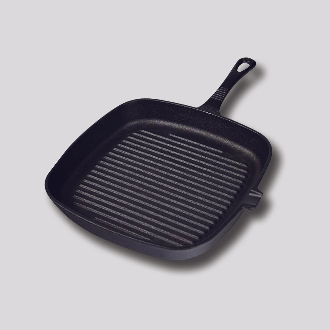 SOGA 23.5cm Square Ribbed Cast Iron Frying Pan with Handle