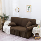 Coffee Colored 4- Seater Sofa Cover with Ruffled Skirt