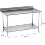 Commercial Kitchen Stainless Steel Bench Table with Back-splash 150*70*85cm