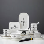 White Antler Printed Ceramic Dinnerware Set of 28
