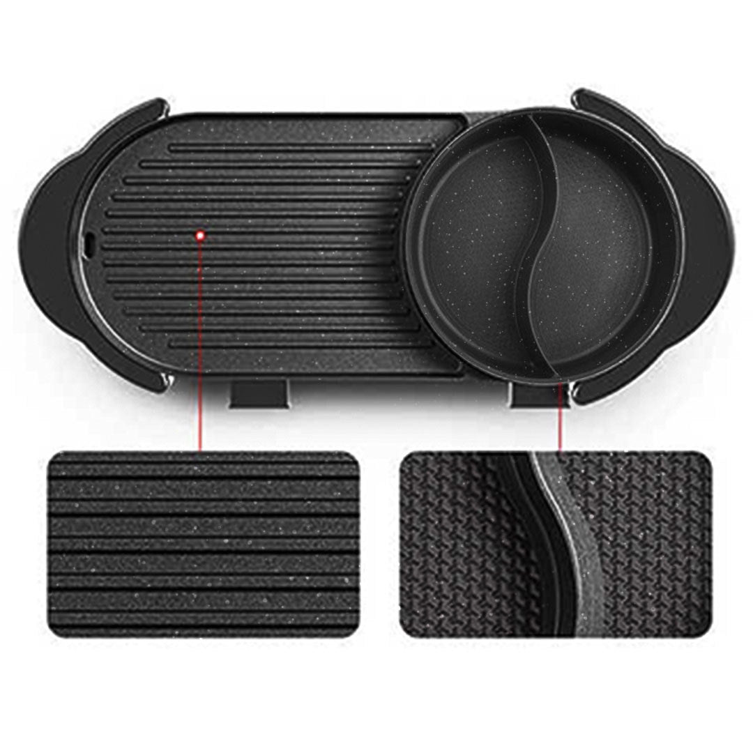 2 in 1 Electric Non-Stick BBQ Grill and Hotpot with Division