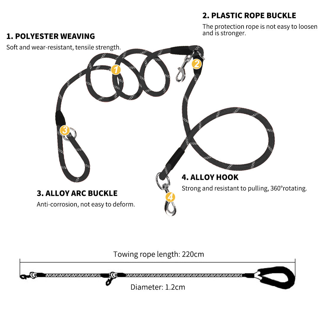 220cm Black Multifunction Pet Leash