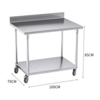 100cm Commercial Kitchen Stainless Steel Work Bench with Backsplash and Caster Wheels