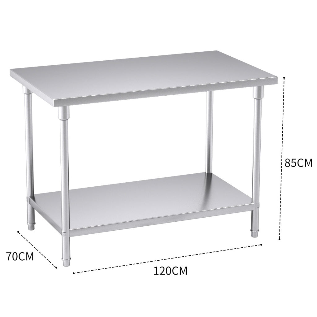 2-Tier Commercial Catering Stainless Steel Work Bench 120*70*85cm