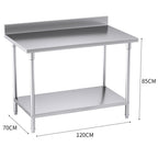 Commercial Kitchen Stainless Steel Bench Table with Back-splash 120*70*85cm