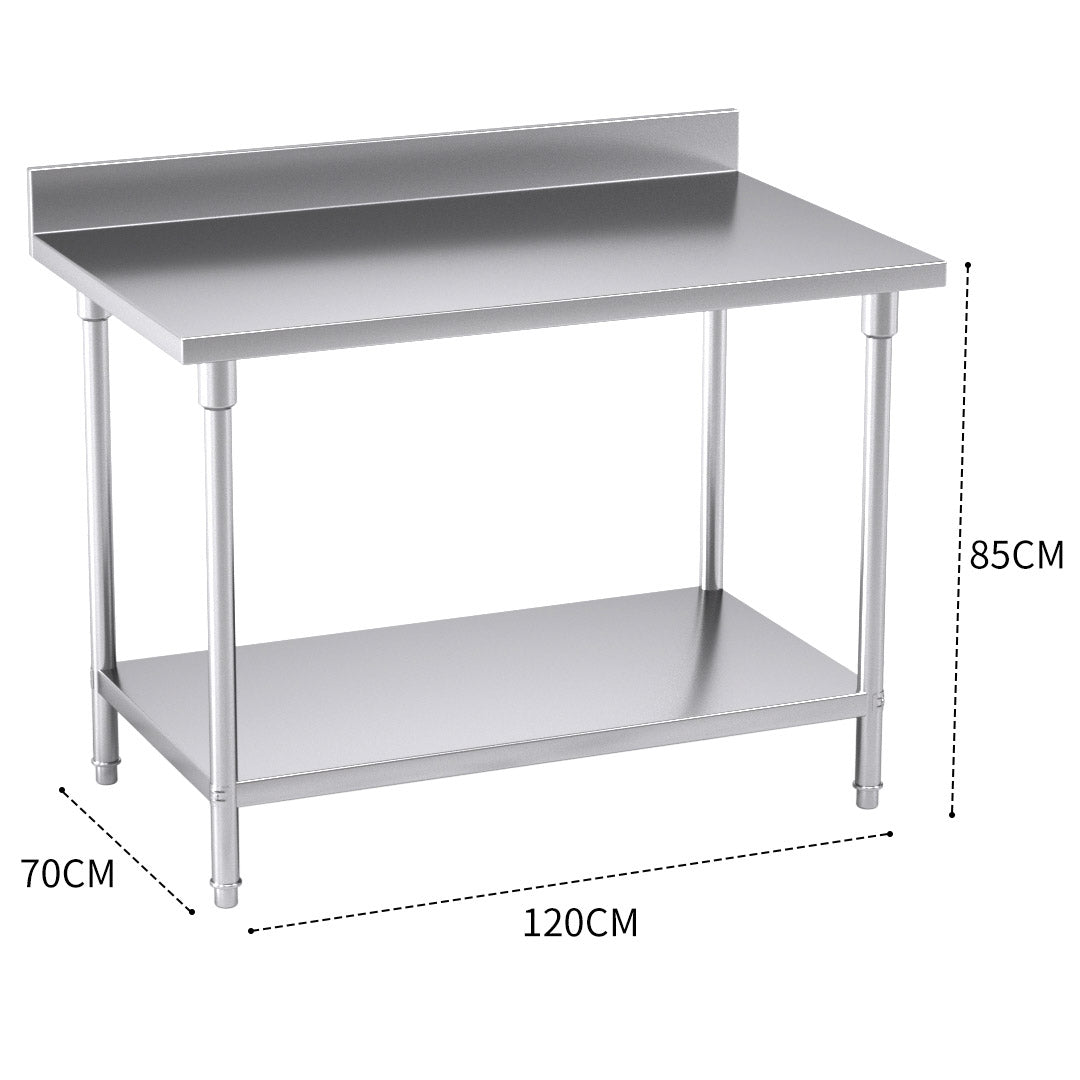 Commercial Kitchen Stainless Steel Bench Table with Back-splash 120*70*85cm