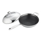 18/10 Stainless Steel 32cm Frying Pan Non Stick Interior with Helper Handle and Lid