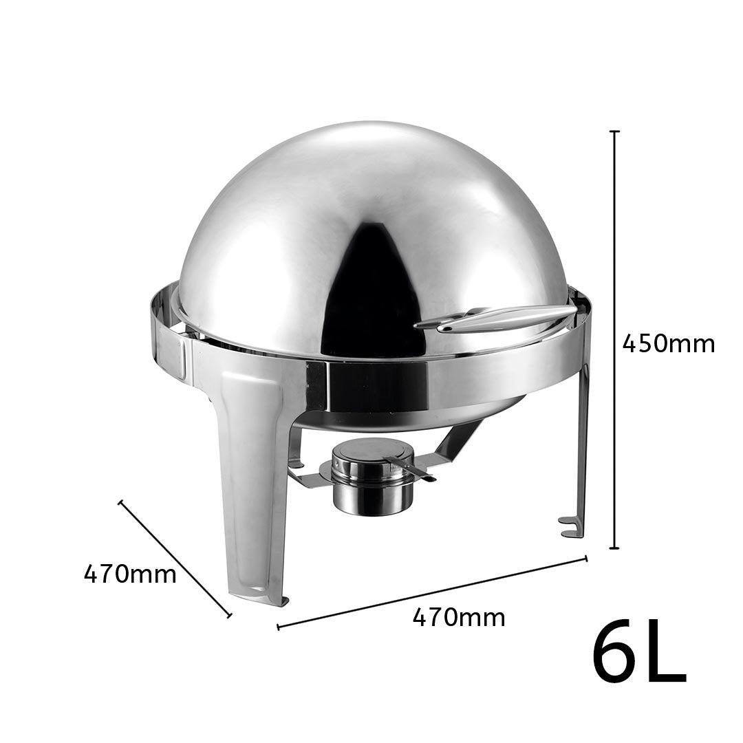 6L Stainless Steel Chafing Food Warmer Round Roll Top