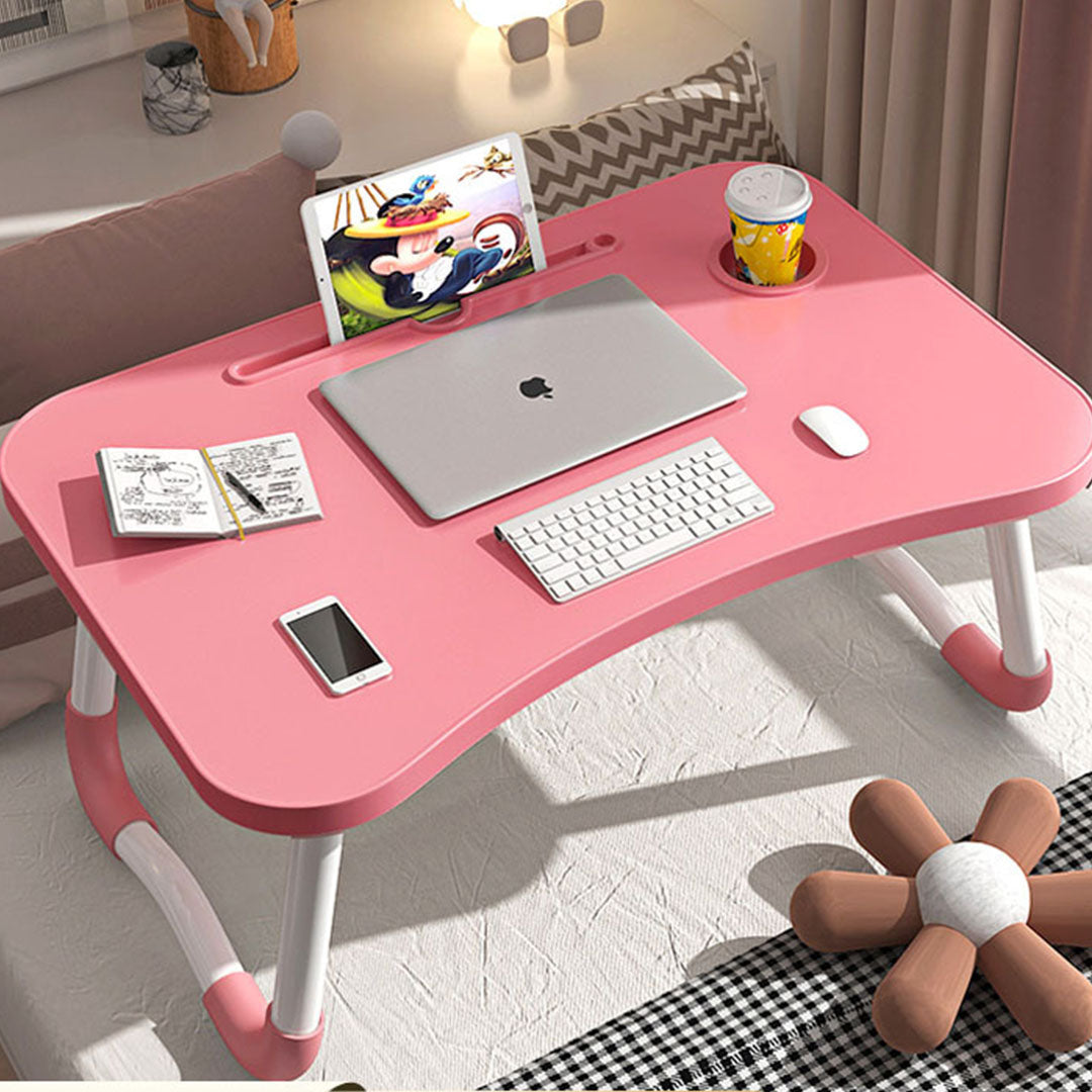 Pink Foldable Study Bed Table Adjustable Portable Desk Stand With Notebook Holder and Cup Slot