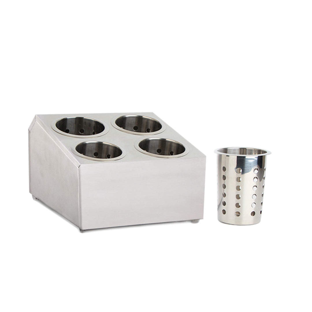 18/10 Stainless Steel Commercial Square Cutlery Holder with 4 Holes