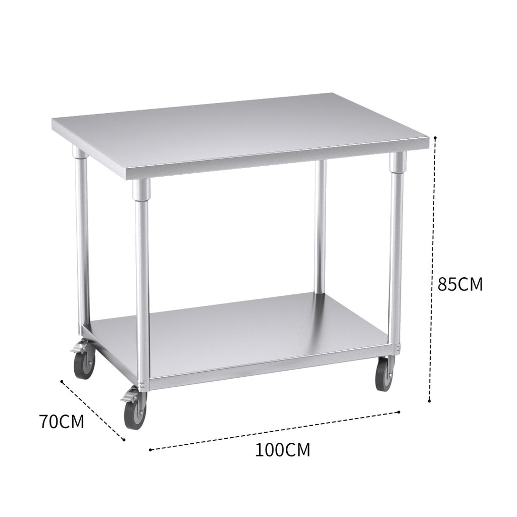 100cm Commercial Kitchen Stainless Steel Work Bench with Wheels