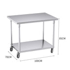 100cm Commercial Kitchen Stainless Steel Work Bench with Wheels