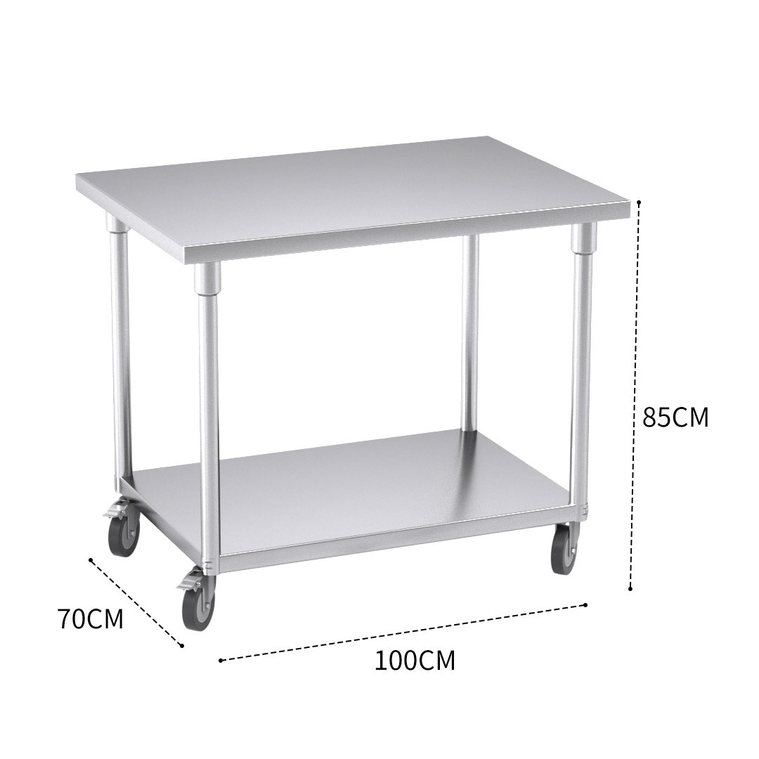 100cm Commercial Kitchen Stainless Steel Work Bench with Wheels