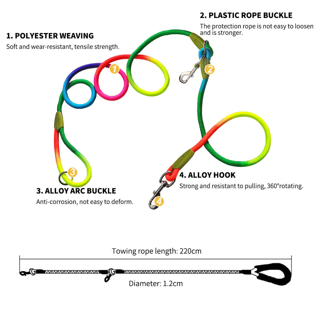 220cm Rainbow Multifunction Pet Leash