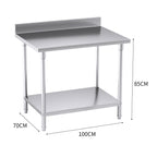 Commercial Kitchen Stainless Steel Bench Table with Back-splash 100*70*85cm