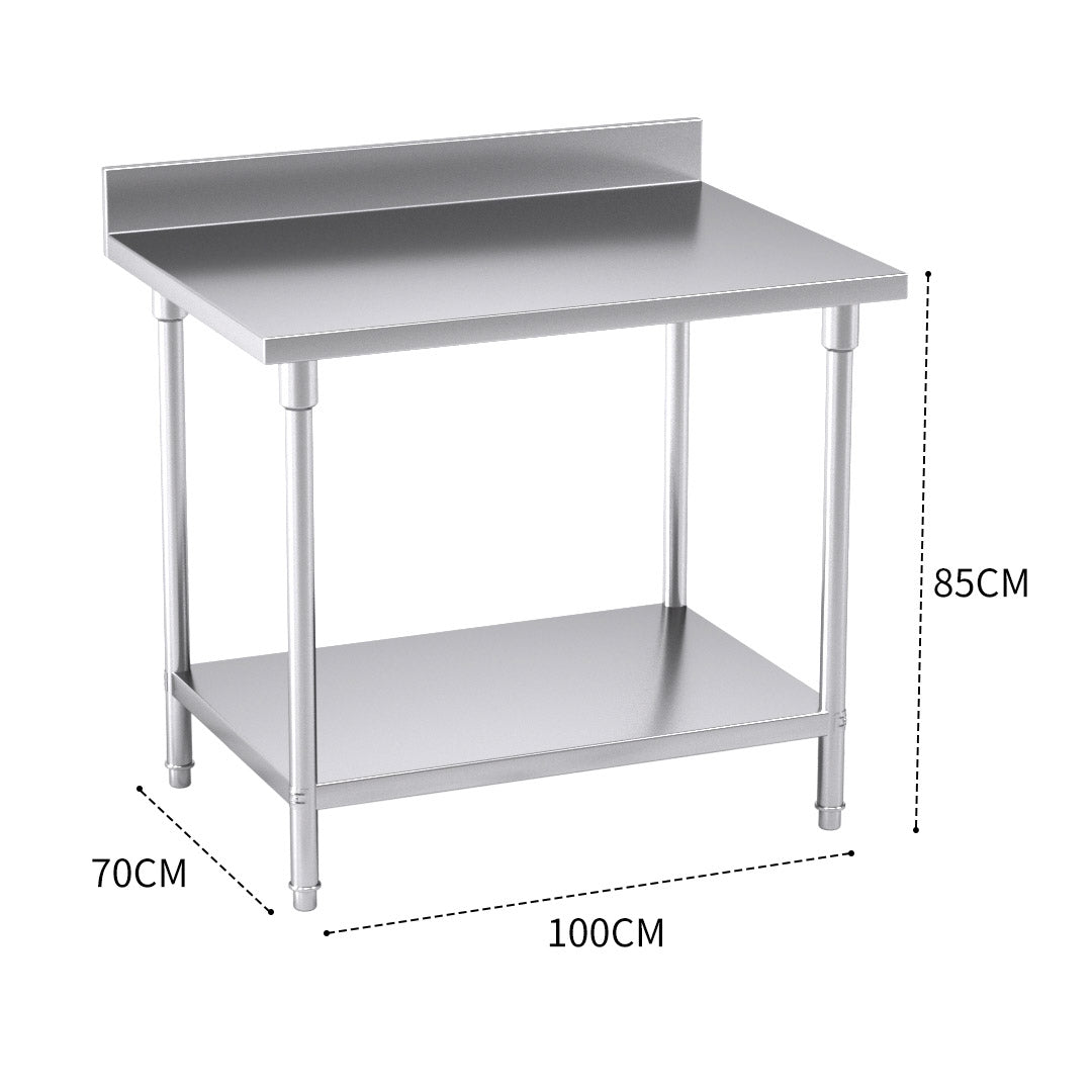Commercial Kitchen Stainless Steel Bench Table with Back-splash 100*70*85cm