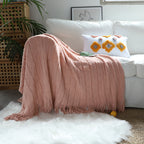 Pink Textured Knitted Throw Blanket