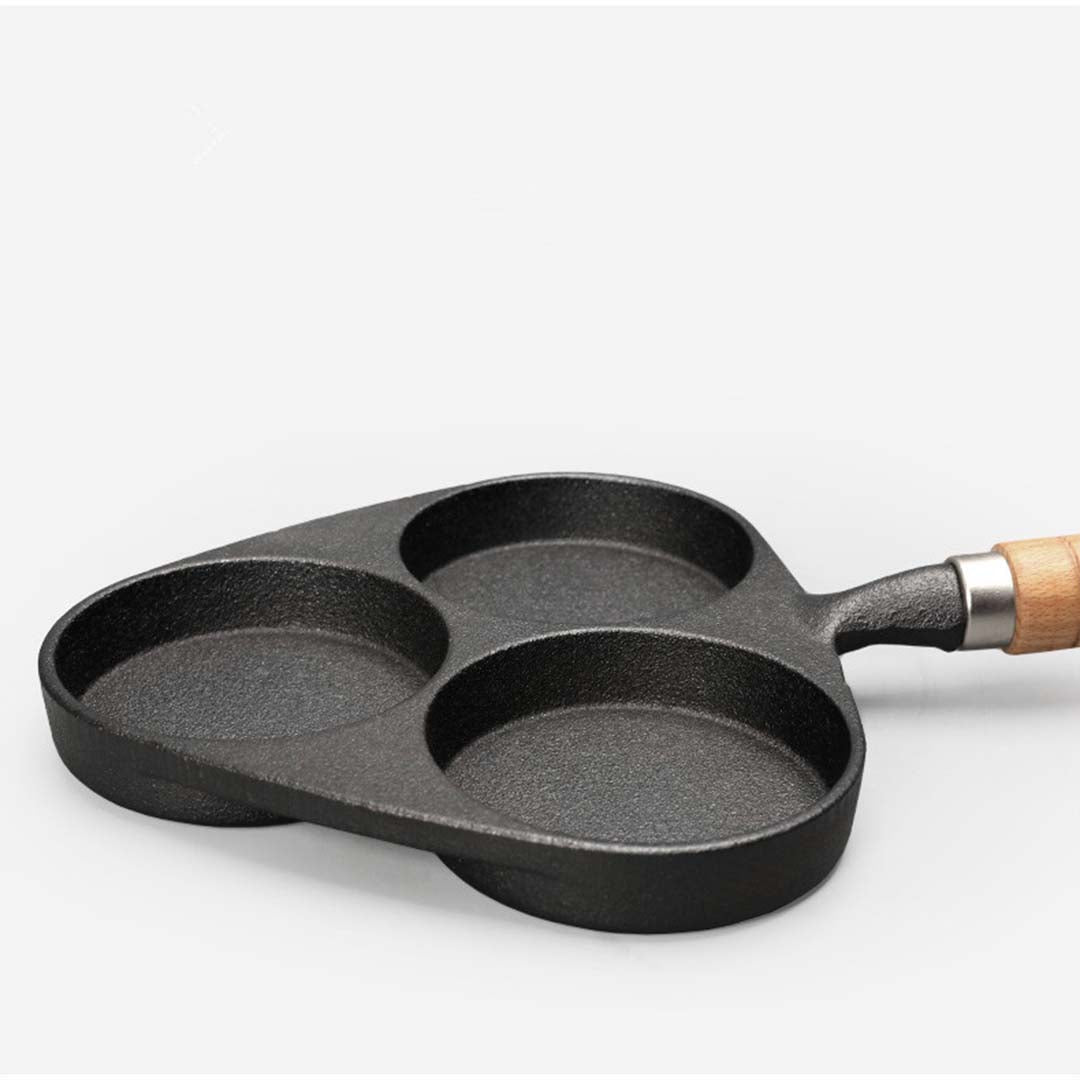 3 Mold Cast Iron Omelette Fry Pan