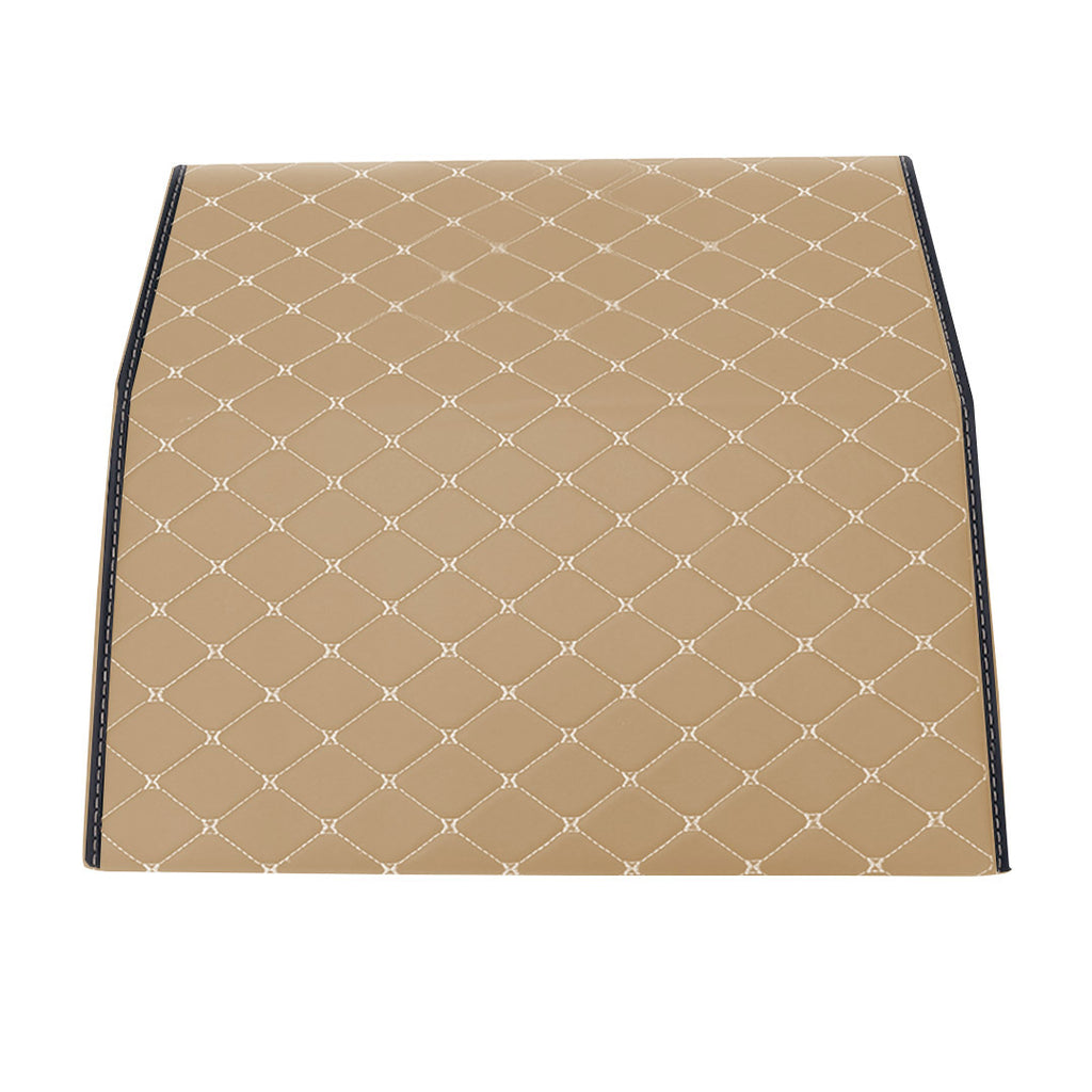 Leather Car Boot Foldable Trunk Cargo Organizer Box Beige/Gold Stitch Small