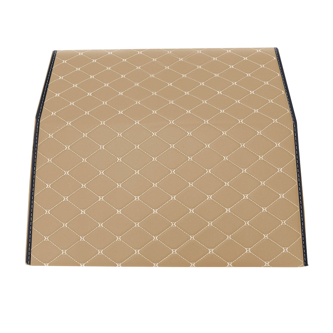 Leather Car Boot Foldable Trunk Cargo Organizer Box Beige/Gold Stitch Small