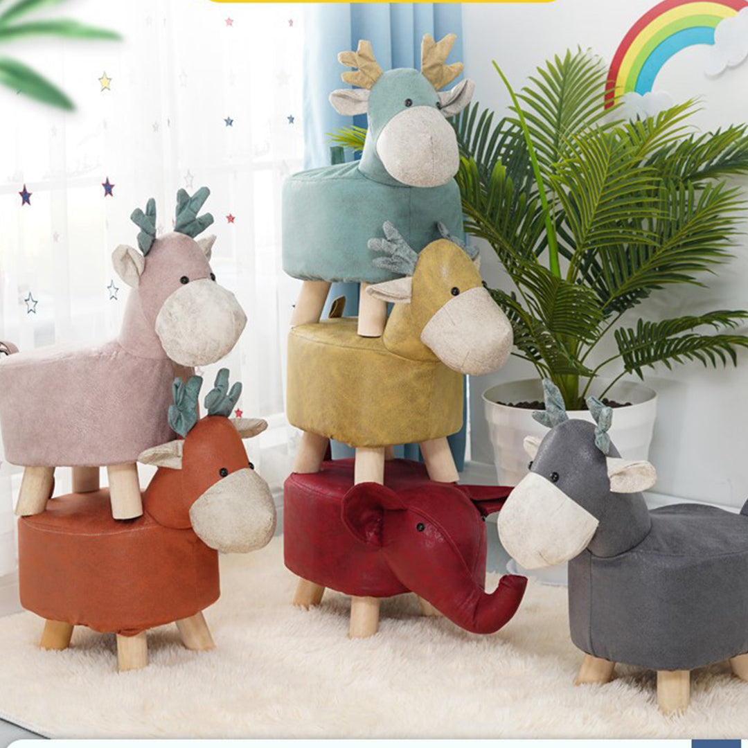 Pink Kids Ottoman Stool Deer Character Bench Seat